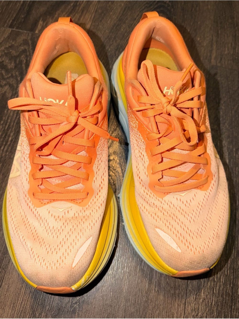 Hoka Women's Peach-Orange and Yellow Running Sneakers